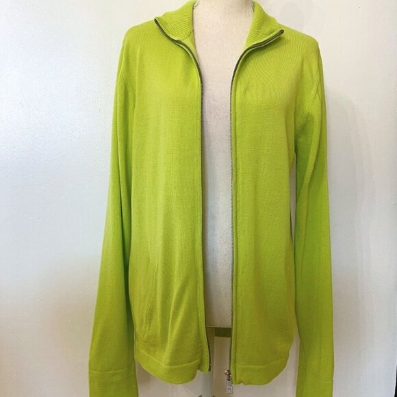 J LINDEBERG WOMEN'S MERINO FINE WOOL BLEND ZIP UP SWEATER IN LIME GREEN - M - Picture 6 of 11